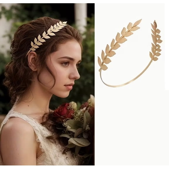 Golden leaf back-worn headband olive branch temperament goddess high skull fashion metal hairpin headband bridal crown headband