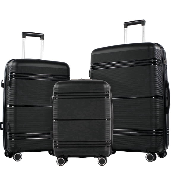 NiceTravel 3 Piece Hardside Luggage set, Lightweight Hard Shell Suitcase with TSA Lock Carry on and Checked Luggage, Black