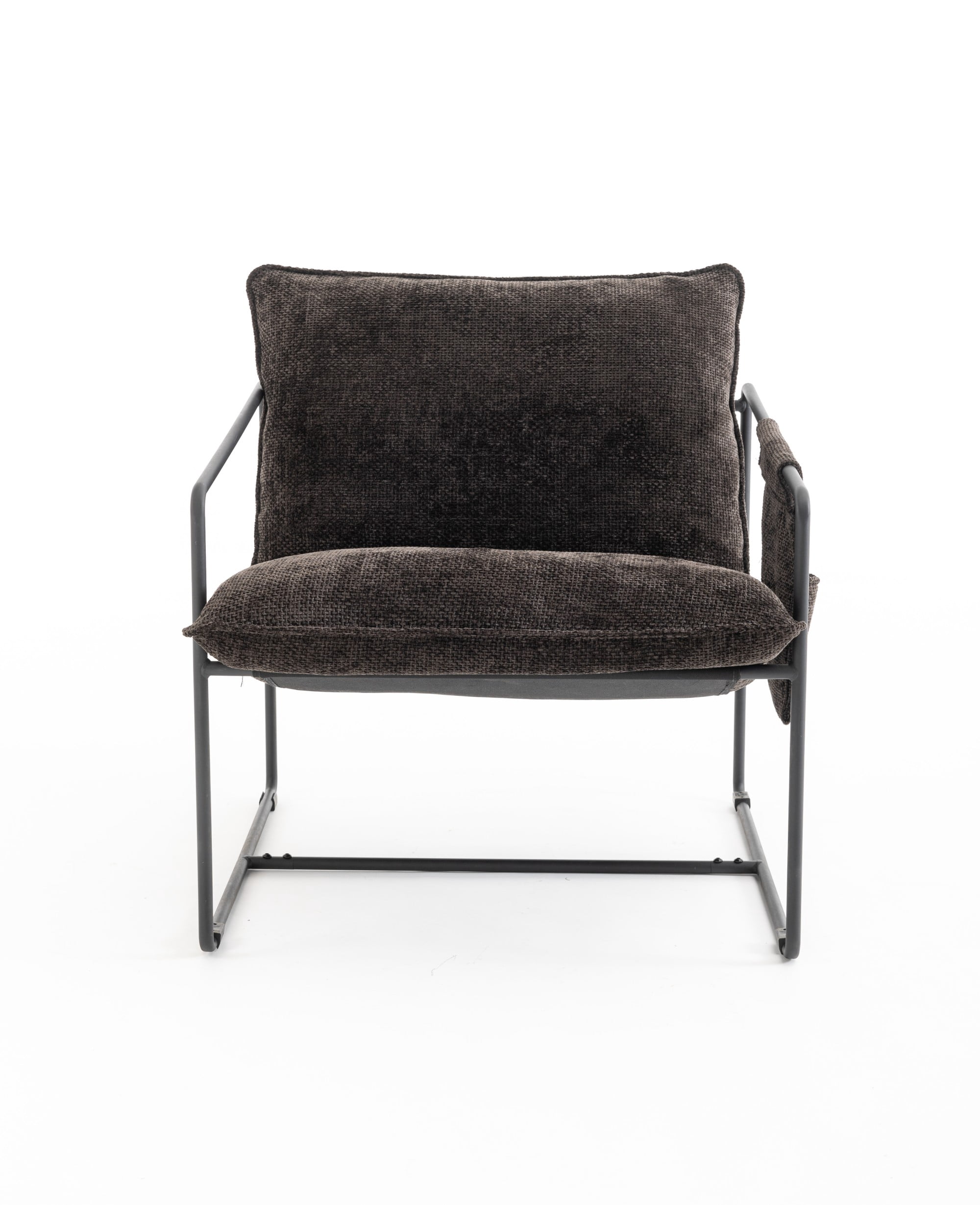 Aukfa Set of 2 Upholstered Sling Accent Chairs, Hanging Armchairs with Arm Pocket, Metal Frame & Crushed Foam Cushions for Living Room/Bedroom, Dark Gray