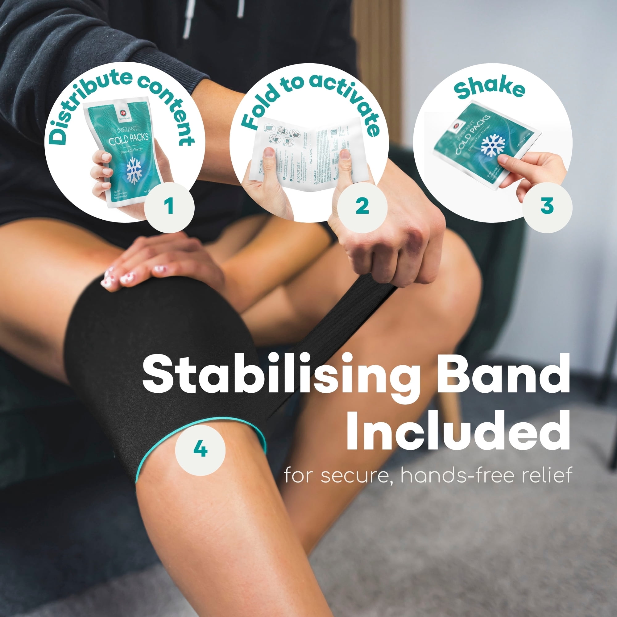 Medi Grade Instant Cold Packs, 30 Packs of 3.5oz (4.5”x6”)- Disposable Cold Packs for Cooling Relief, No Freezer Needed - Cold Pack for Injuries, Knee and Ankle Cold Pack Wrap with Stabilisation Band