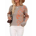 thumbnail image 2 of Women Long Sleeve Sweater Fall Casual Crew Neck Knit Tops Leopard Print Cute Loose Pullover Jumper Apricot M, 2 of 9