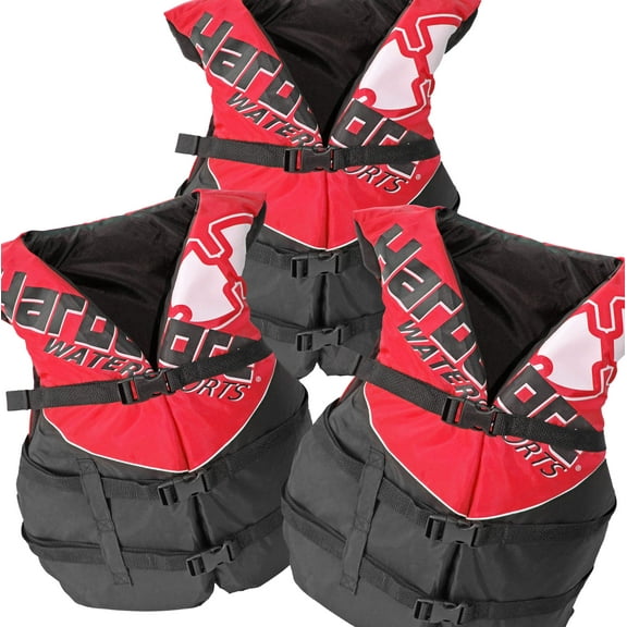 Hardcore Water Sports 3 Pack Hardcore Adult Life Jacket PFD Type III Coast Guard Ski Vest HC110 Red