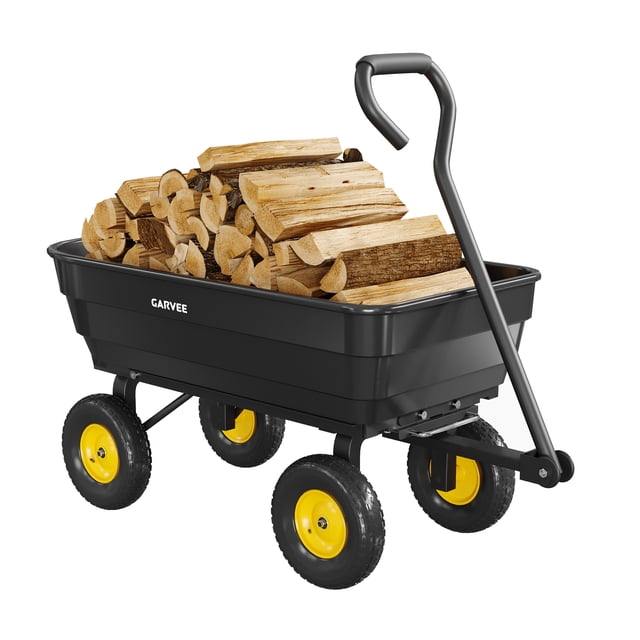 Graden Dump Cart, 600 Lb Capacity, Yard Utility Wagon With 180° Adjustable Handle, All Terrain Tires & Quick Release System, Poly Dump Cart for Soils Plants Tools, Heavy Duty