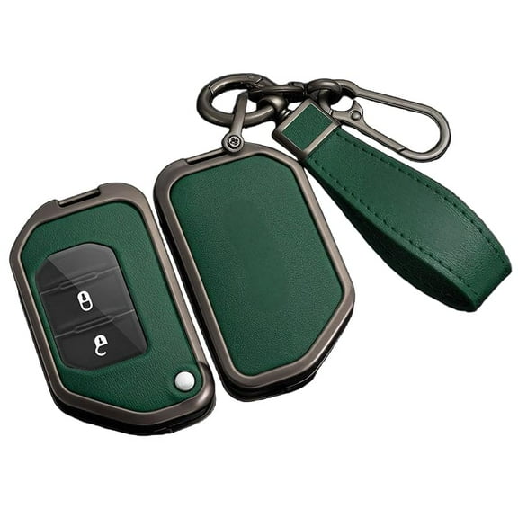 for Jeep Key Fob Cover, Leather Zinc Alloy Key Fob Case for 2018-2025 Wrangler JL JLU Rubicon, 2020-2025 Gladiator JT Sahara JLU Flip Key Fob