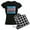With Checker Pant, variant on - Abstract Paint Splatter Transgender Pride Flag Pajamas - Women's Short Sleeve Print T-Shirt and Pants Dark Cotton Pajama Set