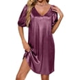 thumbnail image 2 of Gamivast Party Dresses for Women Puff Sleeve V-Neck Shiny Cocktail Dress Soft Velvet Dress Solid Metallic Loose Fit Shimmer Night Out Club Holiday Prom, 2 of 7