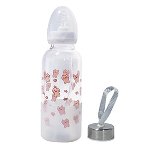 CutiePlusU Adult Glass Feeding Bottle Cute Printed Large Size Baby Bottles 13.5Oz/400ML Flying Piggy