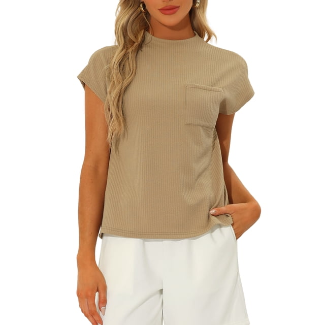 INSPIRAR CHIC Conjuntos de 2 Piezas Casual para Mujeres, Top Suelto de Manga Corta y Shorts de Cintura Alta, XL Caqui Blanco
