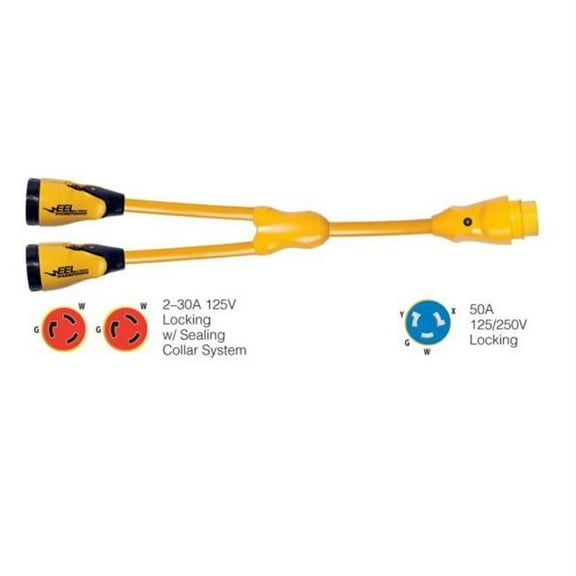 Marinco Y504-2-30 Marinco Y504-2-30 EEL -2-30A-125V Female to -150A-125-250V Male ''Y'' Adapter - Yellow
