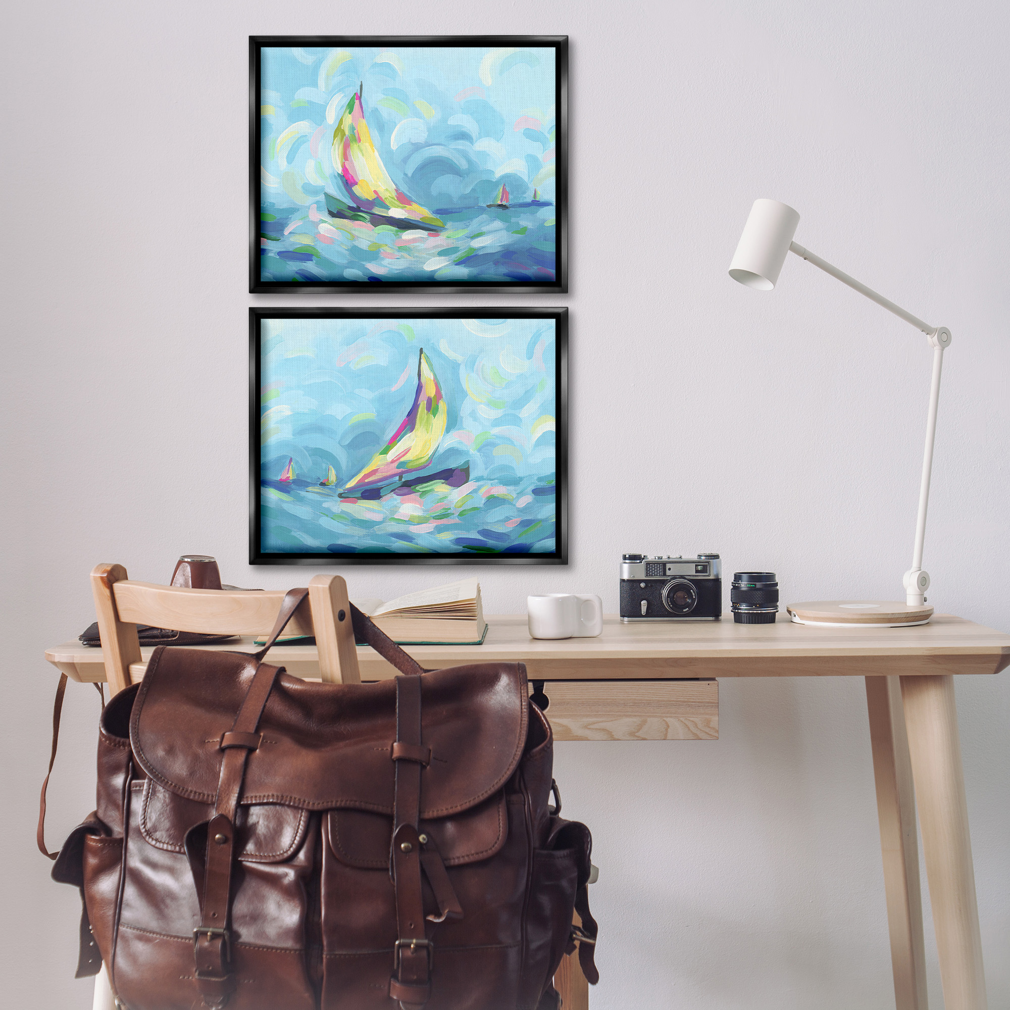 Stupell Industries Brushed Maritime Sailboats Transportation Painting Black Floater Framed Canvas Art Print Wall Art, 21 x 17, Set of 2