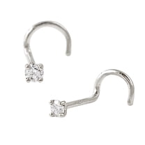 Solid 14Kt Gold Nose Nose Screw, 22G Nose Stud, 14kt Yellow Gold or 14kt White Gold Nose Ring Prong Set CZ Accent-Y1.5mm
