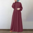 thumbnail image 2 of Felwors Robe Décontractée Unie pour Femmes Col en V à Boutons Manches Longues Robe Longue Ample, 2 of 9