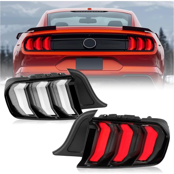 KOJEM LED Tail Lights Assembly Compatible with 2015-2023 Ford Mustang Sequential Full LED Taillights Brake Lamp Driver & Passenger Side (Clear Lens Black Housing) 2Pcs