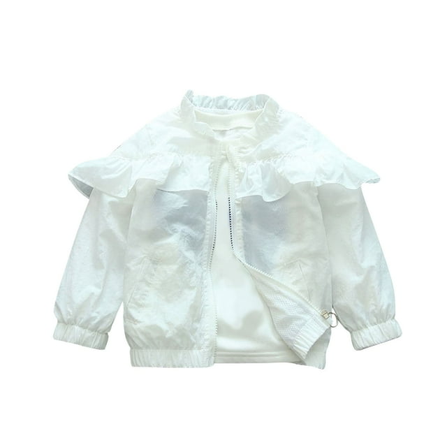 Spring/Fall Saving! HVOBTTY Girls Long Sleeve Open Front Cardigan, Girls Thin Top Girls Spring Jacket Cardigan Ruffled Round Neck Jacket Outerwear White, 12 Years