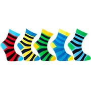Socks n Socks -  Boys' - Girls' 5-pairs Luxury Cotton Funky Fashion Cool Colorful Designer Fun Striped Socks - Small