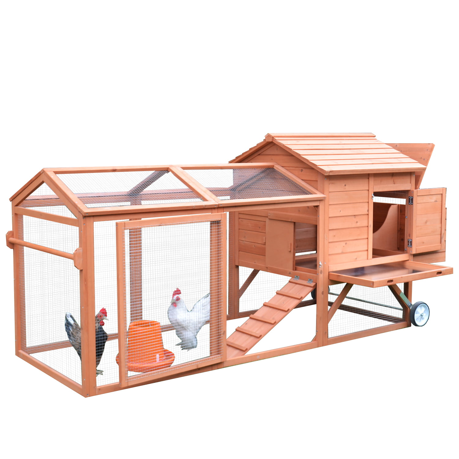 PawHut 98" Portable Wooden Chicken Coop With Wheels ...