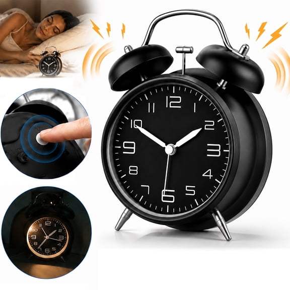 Emlimny 4 Inches Twin Bell Loud Alarm Clock for Heavy Sleepers, Backlight, Battery Operated Old Fashioned Alarm Clock for Bedrooms (Black)