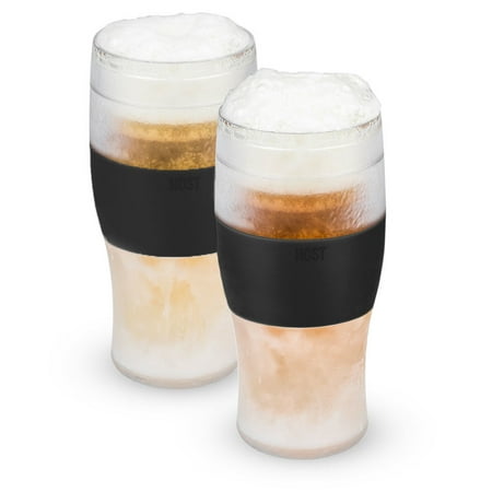 

Host Freeze Beer Glasses 16 ounce Freezer Gel Chiller Double Wall Plastic Frozen Pint Glass Set of 2 Black