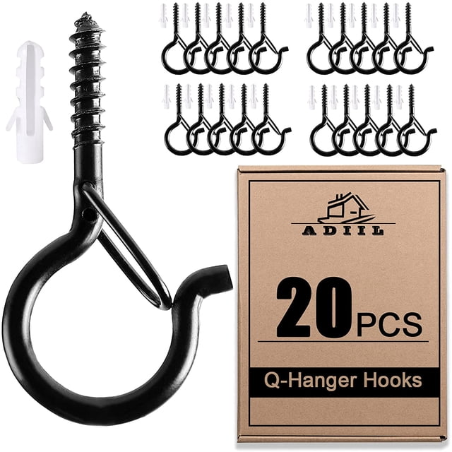 ADIIL 12 ganchos para luces de cadena, ganchos Q con hebilla de seguridad, ganchos para luces exteriores a prueba de viento para colgar luces de patio, luces navideñas y plantas, 2,2 pulgadas, negro