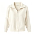 thumbnail image 4 of Women’s Solid Color Collared Zip up Sweater Cardigan Long Sleeve Full Zipper Knit Jacket for Fall Winter Daily Wear S-3XL Beige, 4 of 5