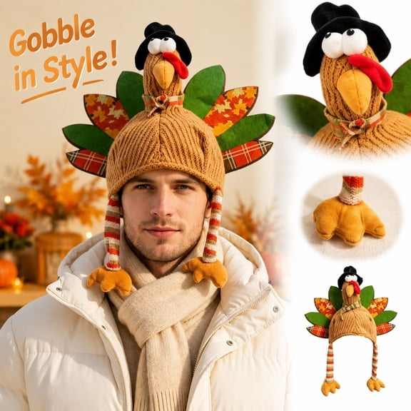 Thanksgiving Turkey Knitted Hats Adult Turkey Cap for Women Men Thanksgiving Night Event Dress-up Cosplay Costume Accessories