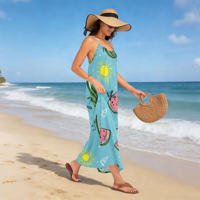 Dealer Walmart Watermelon Dress / Women Oversize Style Premium-grade Open-Back Design-Watermelon Sun Pattern Patterng