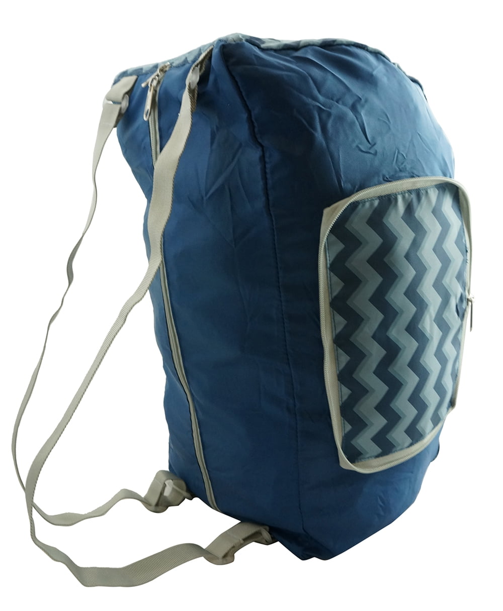 K-Cliffs Unisex Foldable Lightweight 100% Polyester Backpack Duffel Bag, Hiking, Errands, Navy Diamond Pattern