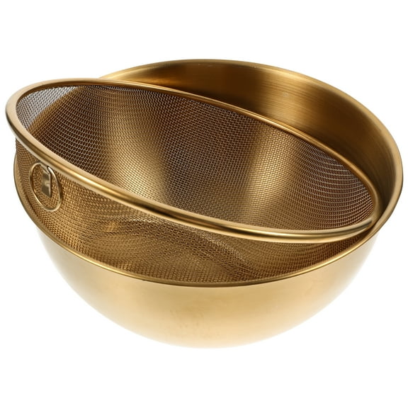 FUEENIRVA 1Set Golden Stainless Steel Fine Mesh Strainer Basket for Kitchen Vegetable and Rice Draining
