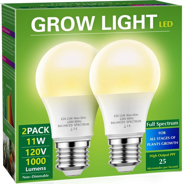 Bombilla LED de cultivo Briignite A19 de espectro completo, 11 W, paquete de 2