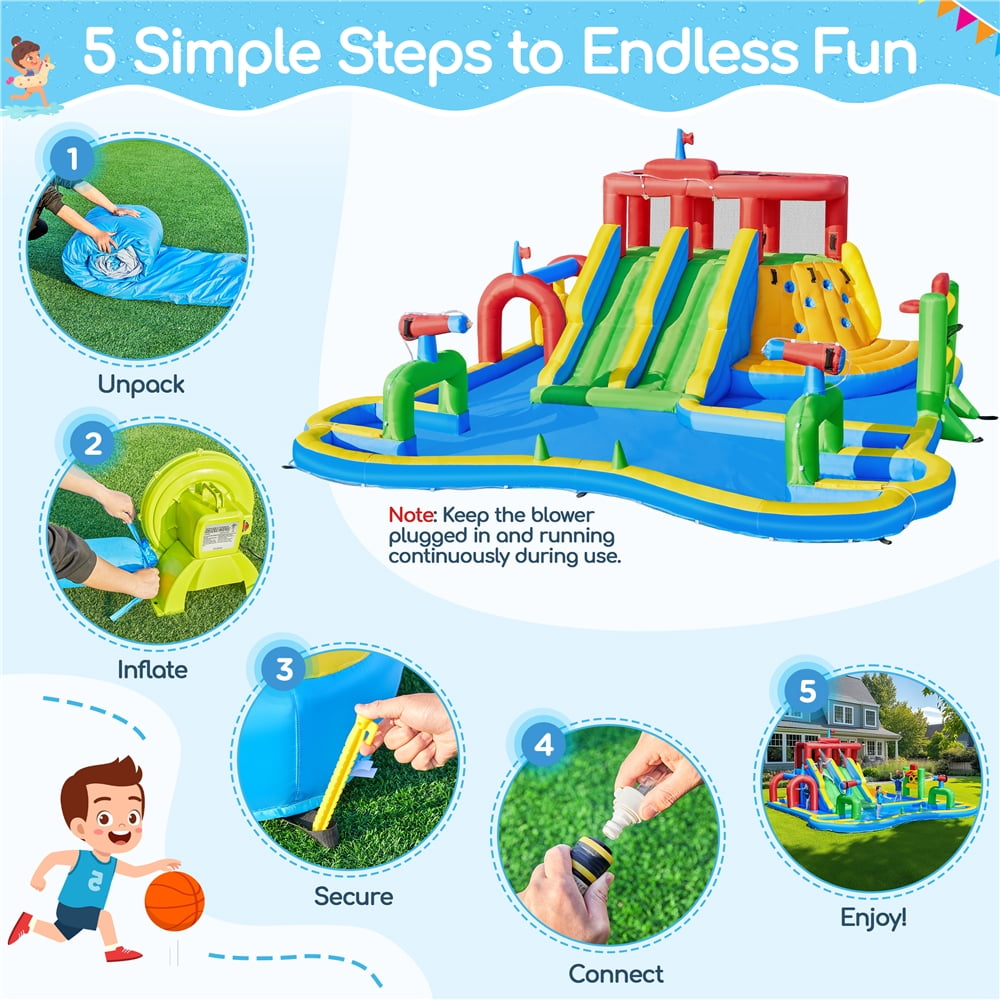 Yaheetech Double Lane Inflatable Water Slide with Storage Bag for Backyard, Blue/Green