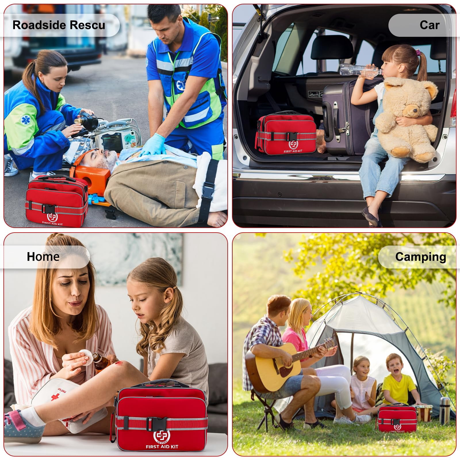 Professional 500 Piece Emergency First Aid Kit For Home  Car Travel Camping Truck Hiking Sports Office Vehicle & Outdoor Emergencies - Large