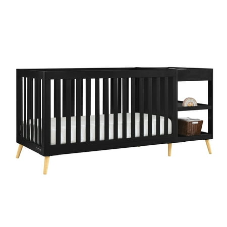 Delta Children Essex 4-in-1 Convertible Crib and Changer, Black Ebony w/Natural Knobs