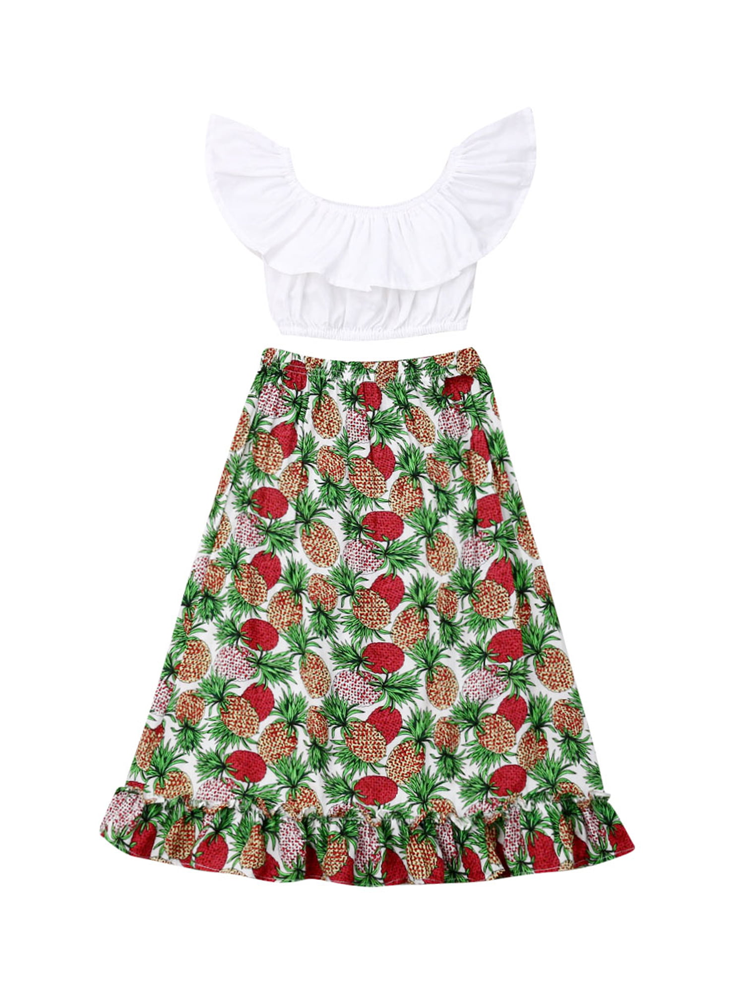 Fabal 2pcs Kids Baby Girl Tops T-shirt+Skirt Overalls Strap Dress Outfits Set Clothes