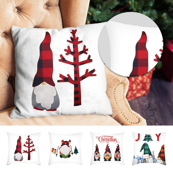 Meitianfacai Christmas Decorations Clearance Christmas Pillowcase Faceless Doll Dwarf Gnome Goblin Lattice Christmas Tree Snowflake Linen Printed Sofa Pillowcase