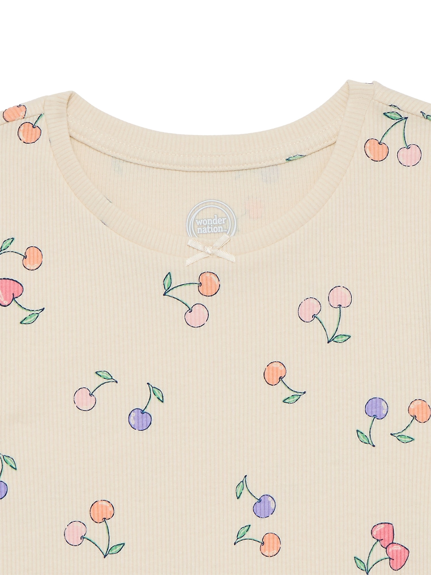 Wonder Nation Girls Printed Rib Tee with Short Sleeves, Sizes 4-10