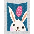 thumbnail image 1 of Bunny Tapestry, Eastern Rabbit with a Love Themed Egg on Repetitive Hearts Pattern, Wall Hanging for Bedroom Living Room Dorm Decor, 40W X 60L Inches, Petrol Blue Pink and Blush, by Ambesonne, 1 of 2