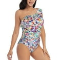 thumbnail image 3 of Easygdp Colorful Watercolor Dots Women's One Shoulder Ruffle Monokini Bathing Suits with Removable Chest Pad, Quick Drying - Large, 3 of 8