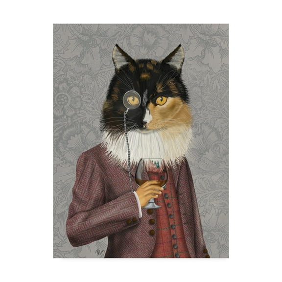 Trademark Fine Art 'Tortoiseshell Cat And Brandy Glass' Canvas Art by Fab Funky