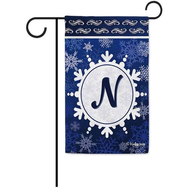 Welcome Winter Snowflake Monogram N Decorative Garden Flag Initial Letter Snow Deocr Banner for Outside 12.5X18 Inch Double Sided
