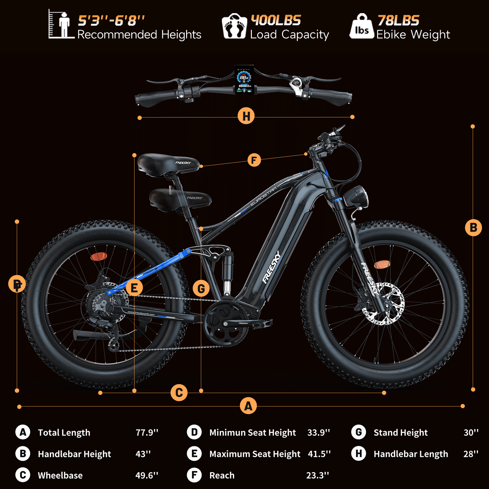 FREESKY 2000W Electric Bike for Adults, 48V 25Ah Removable Battery 37MPH 95Miles, 26" Fat Tire Full Suspension All-Terrain Mountain Bike, UL2849