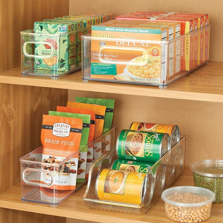InterDesign IDesign Clear Plastic Stackable Pantry Bins - Set Of 2 With Handles For Fridge Or Cabinet (16" X 8" X 5")