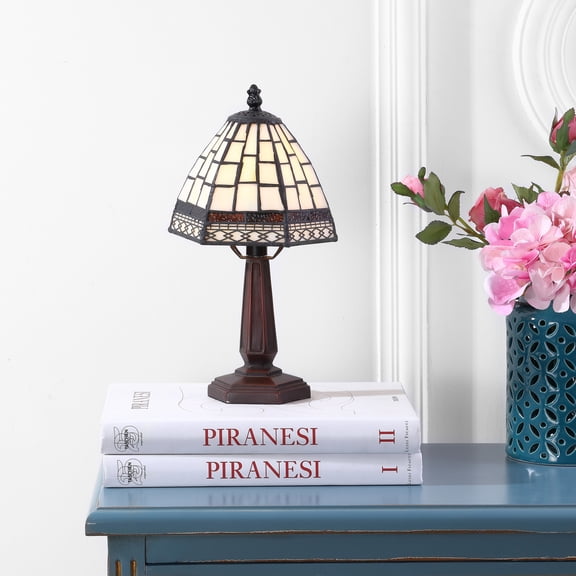 JONATHAN Y Carter Tiffany-Style 12" LED Table Lamp, Ivory/Cream, JYL8016A