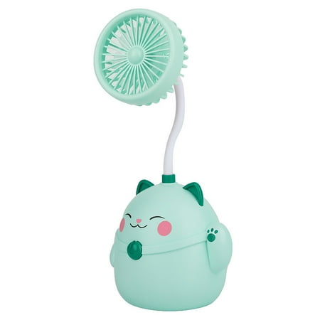 

cdar Personal Fan Silent Cool Rechargeable Cartoon Fortune Cat USB Charging Desktop Fan Makeup Brush Container for Dormitory Small Fan