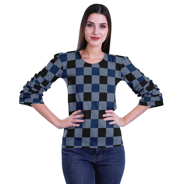 Moomaya Printed Ruffle Shirt Women Party Top Short T-Shirt Top Summer Clothing