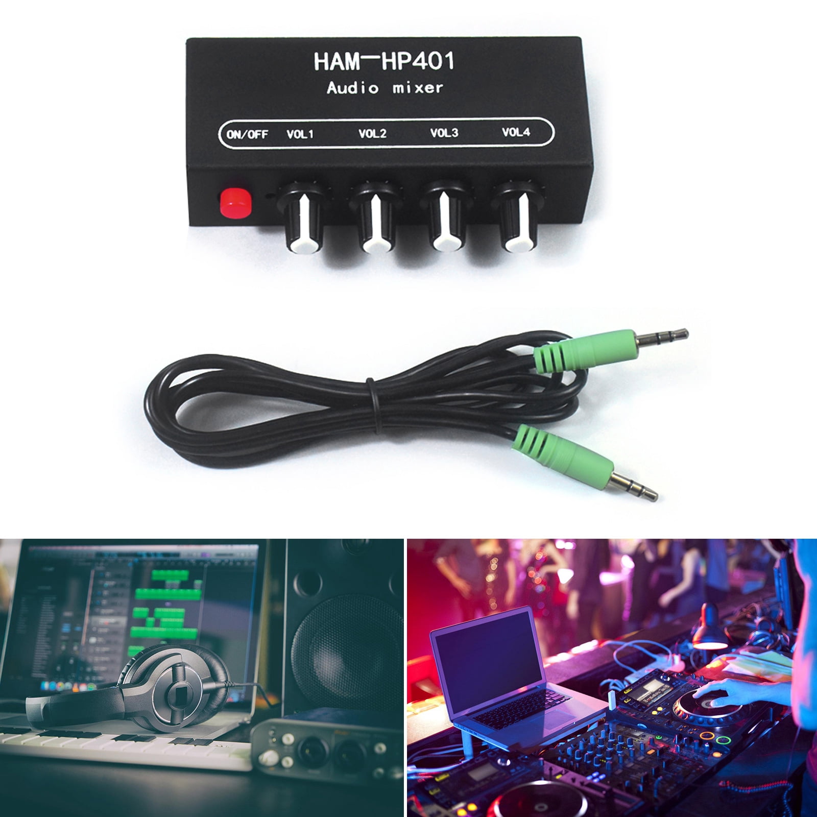HEMLBOYW HP401 Stereo Auditory Mixer 4 Input 1 Output Individually Controls Board Sound Mixing Device Headphones Amplifier DC12V