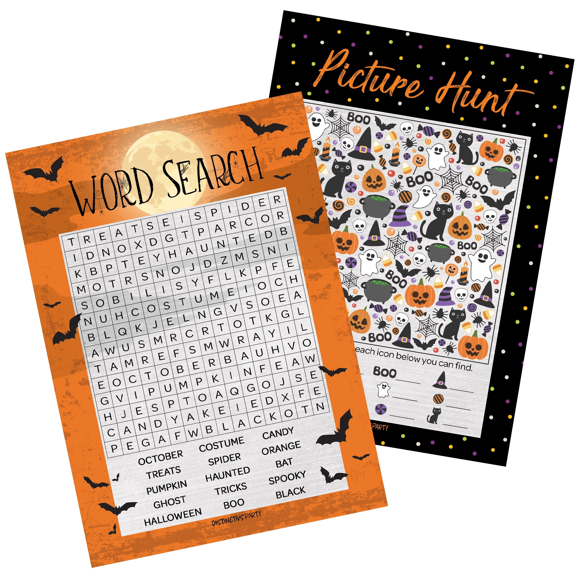Halloween Party Game Bundle Word Search And Picture Hunt Classroom Activity 25 Dual Sided Cards Distinctivs Walmart Com