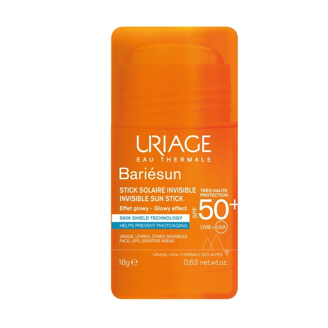 Uriage Stick Solar Invisible SPF50+ - Protección UVA/UVB de Alta Tolerancia - Con Astaxantina y Vitamina E - Efecto Glowy y Acabado Invisible - Ideal para Zonas Sensibles - Apto para Toda l