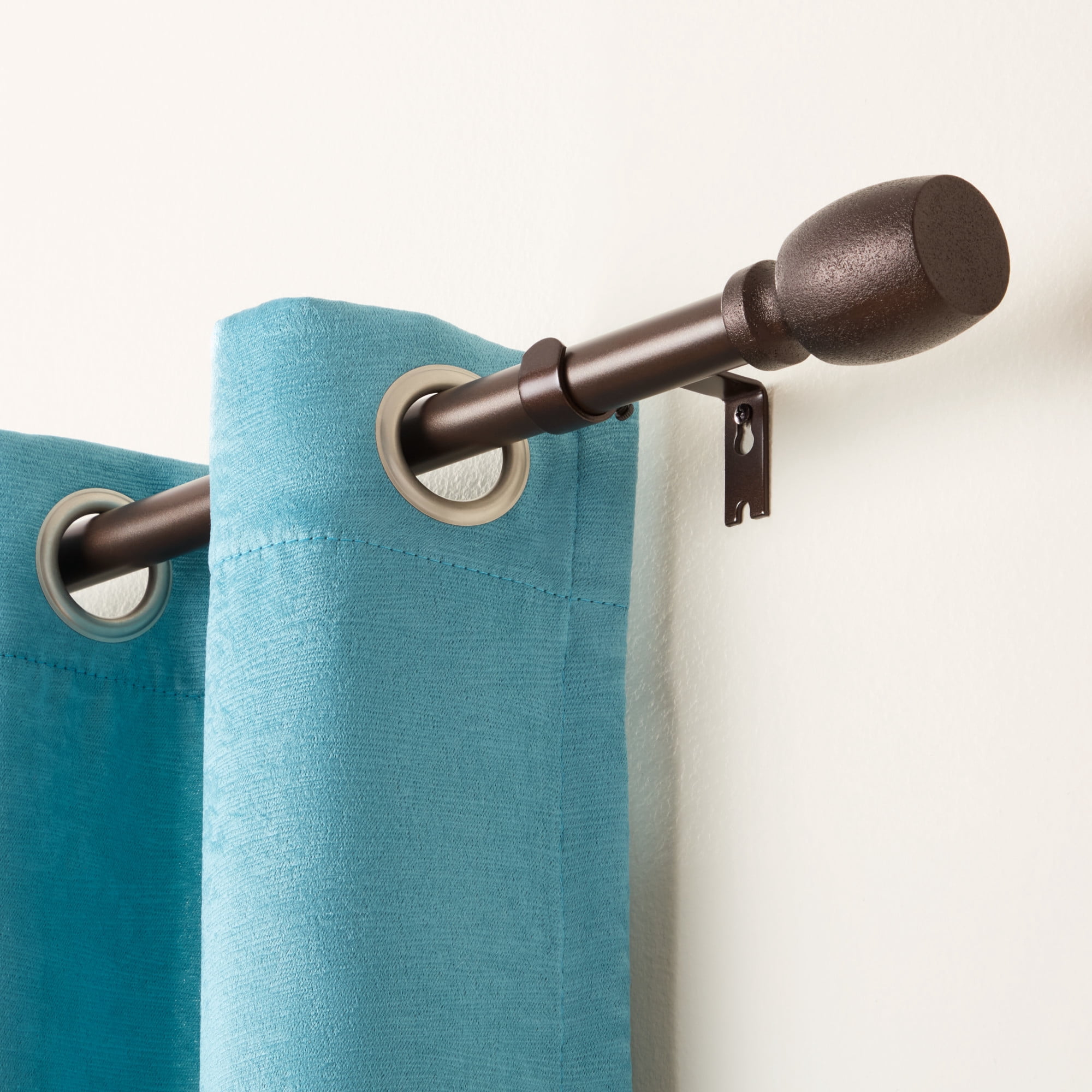 TOWN & COUNTRY EVERYDAY Modern Smooth Edge Cylinder Single Indoor Curtain Rod and Finial Set, Easy Install Wall Mount, Oil Rubbed Bronze, Adjustable 66”-120”