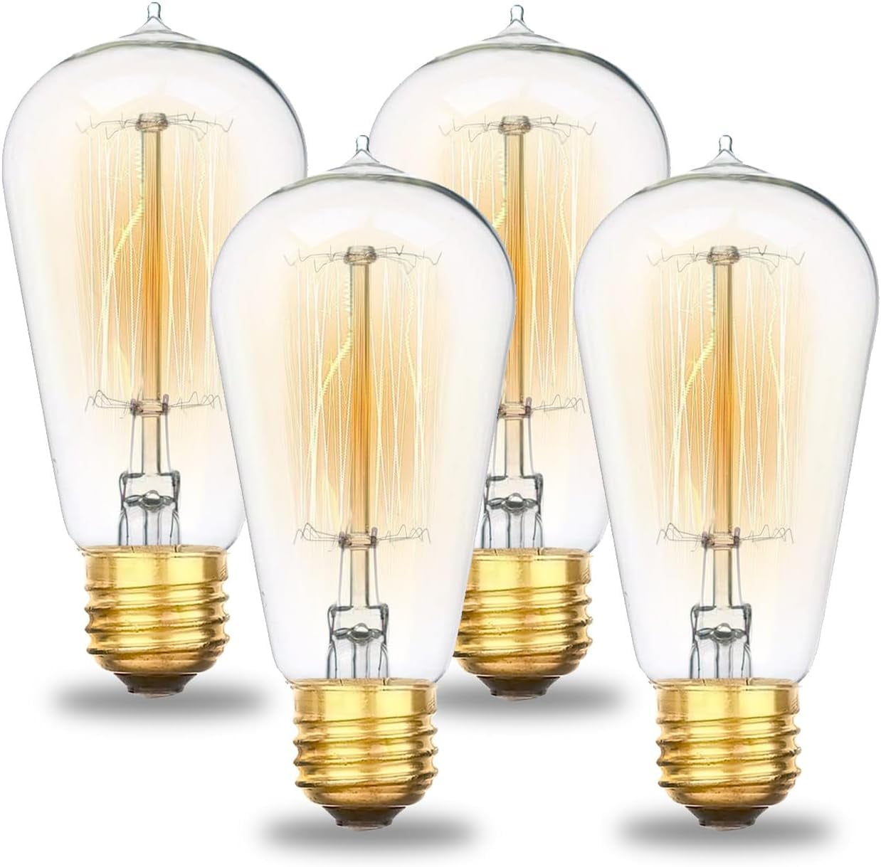 FEFEFW-4-Pack Incandescent Light Bulbs 60 watt, E26 Bulb with Warm White Lights for Bedroom, ST58 2200K Dimmable Light Bulbs, 230lM Edison Bulbs for Vintage Lamp, Antique Squirrel Filament Lightbulbs