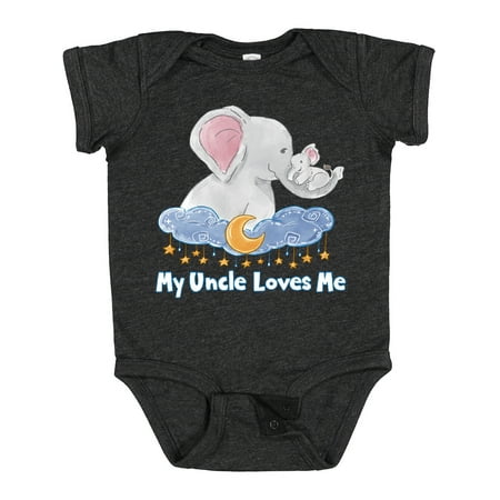 

Inktastic My Uncle Loves Me Cute Elephants Clouds Moon and Stars Gift Baby Boy or Baby Girl Bodysuit